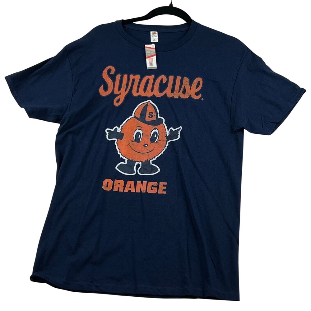 Fruit of the Loom Syracuse Orange Mascot Graphic T-Shirt Navy Blue Mens Size M